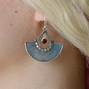 Garnet Cleo Earrings - 925 Sterling Silver