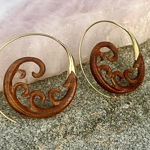Eternal Wave Wood  & Brass Earrings