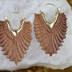 Phoenix Feather Brass&  Wood Earrings