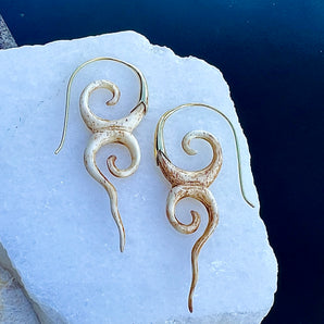 Hand-Carved Dark Bone & Brass River Goddess Earrings
