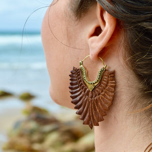 Phoenix Feather Brass&  Wood Earrings
