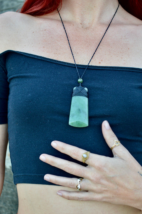 Hand Carved Green Jade Power Pendant