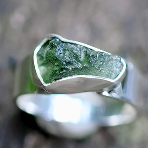 Moldavite Silver Ring (Size: 9)