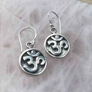 Silver Om Earrings