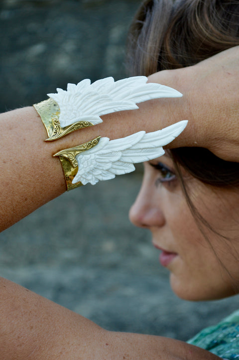 Hand Carved Bone Angel Wing Bracelet