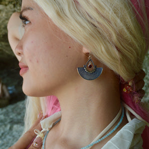 Garnet Cleo Earrings - 925 Sterling Silver