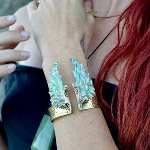 Hand Carved Paua Shell Angel Wing Bracelet