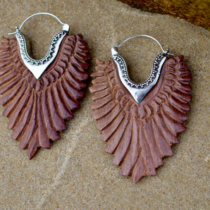 Silver & Wood Phoenix Feather Earrings