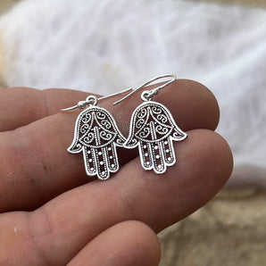 Silver Hamsa Hand Earrings