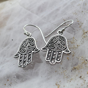 Silver Hamsa Hand Earrings