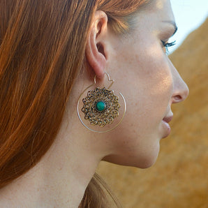 Torquise Mandala Earrings Silver