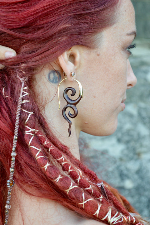 River Goddess Wood and Brass Earrings