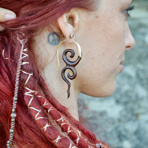 River Goddess Wood and Brass Earrings