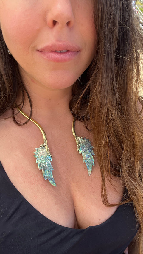 Paua Shell & Brass Angel Wing Necklace