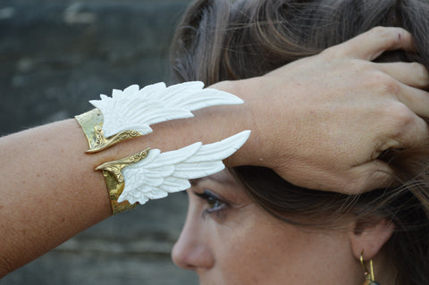 Hand Carved Bone Angel Wing Bracelet