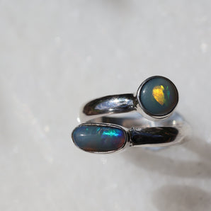 Double Opal Silver Ring