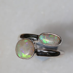 Double Opal Silver Ring