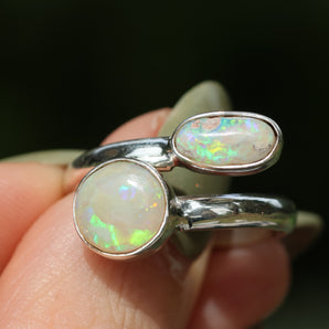 Double Opal Silver Ring