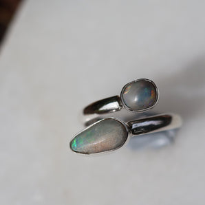 Double Opal Silver Ring