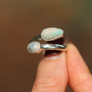 Double Opal Silver Ring