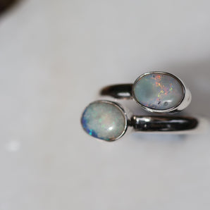 Double Opal Silver Ring
