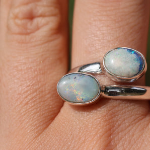 Double Opal Silver Ring