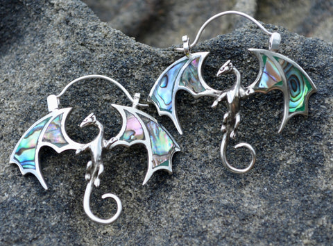 Silver & Paua Shell Dragon Earrings