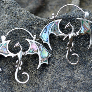 Silver Dragon Spirit Earrings – Paua Shell