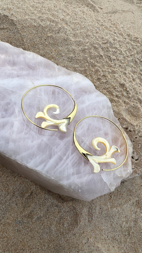 Hand Carved Shell & Brass Gabriel Earrings