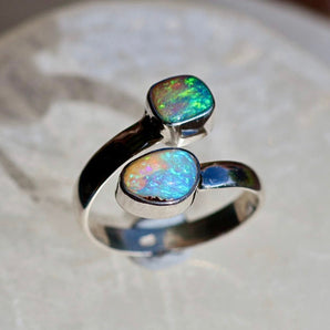 Double Opal Sterling Silver Ring