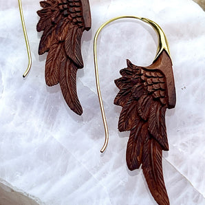 Hand Carved Redwood & Brass Earrings