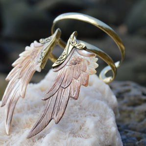 Hand Carved Shell & Brass Angel Wing Bracelet
