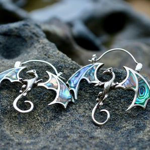 Silver & Paua Shell Dragon Earrings