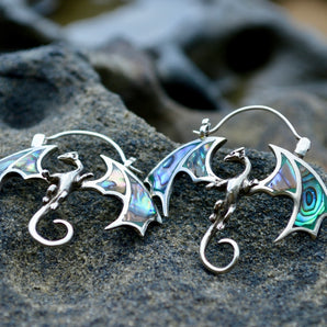 Silver Dragon Spirit Earrings – Paua Shell