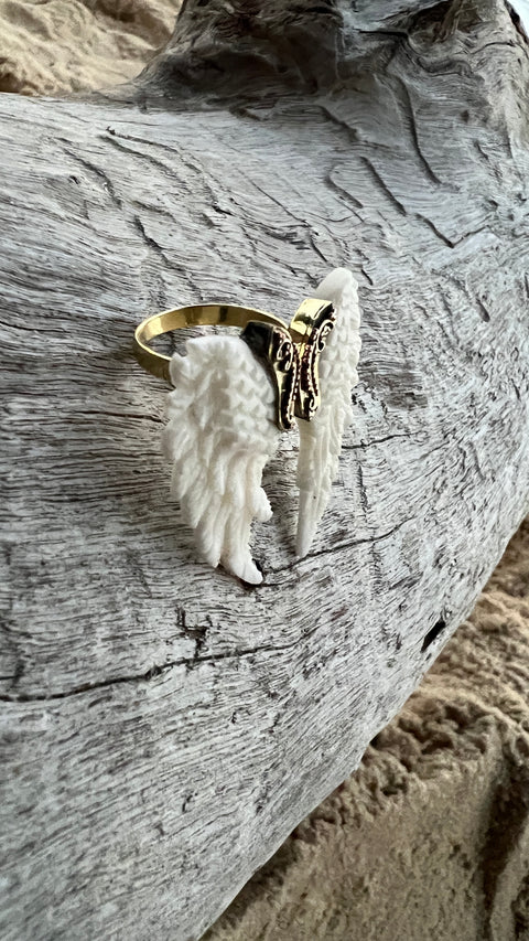 Bone & Brass Angel Wing Ring