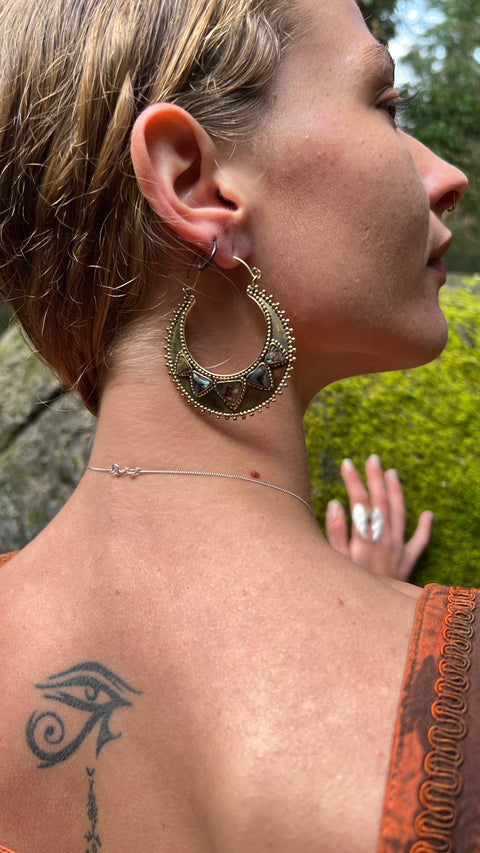 Brass & Paua Shell Gypsy Hoop Earrings