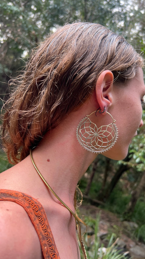 Flower Of Life Brass Earrings