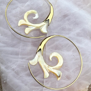 Hand Carved Shell & Brass Gabriel Earrings