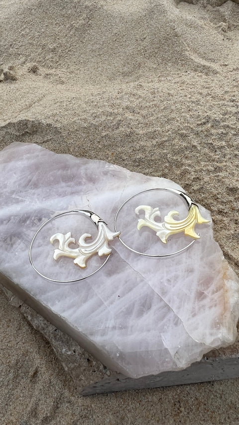 Hand Carved Shell & Silver Serena Earrings