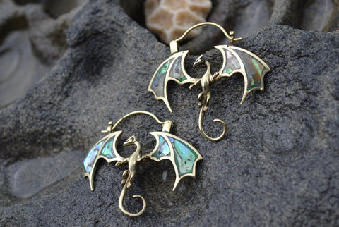 Brass & Paua Shell Dragon Earrings