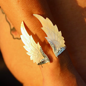 Hammered Silver Shell Angel Wing Bracelet