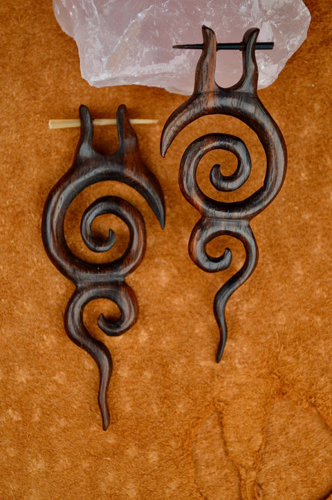River Goddess Hand Carved Wood Earrings