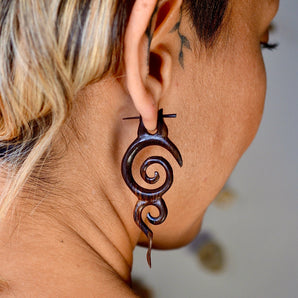 River Goddess Hand Carved Wood Earrings