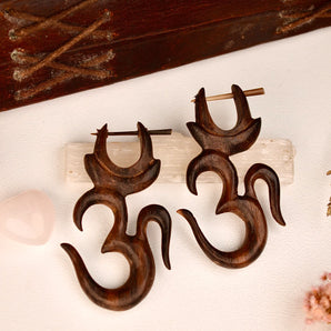 Hand Carved Om Earrings