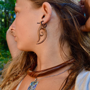 Hand Carved Tribal wood earrings