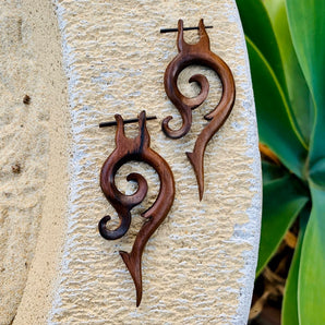 Hand Carved Tribal Wood Spike Earrings