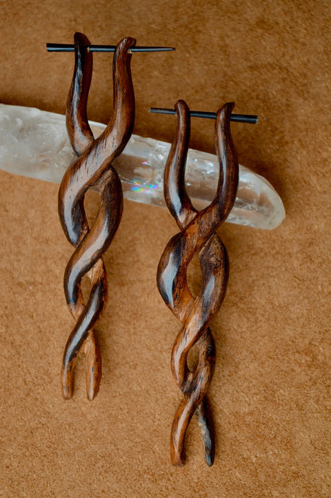 Hand Carved Wood Infinity Spike Earrings
