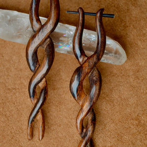 Hand Carved Wood Infinity Spike Earrings