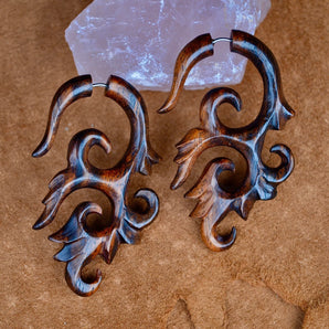 Tribal Wood Earrings, Fakie Earrings.