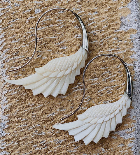 Hand carved Bone & Silver Wing Earrings